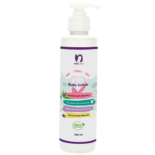 NanyKids Natural Baby Lotion For All Skin Types, Nourishes & Moisturizes Makes Skin Soft & Smooth (100ml) (Pack of 1)