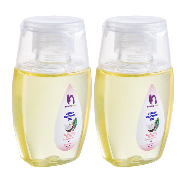 NanyKids Virgin Coconut Oil For All Skin Types, Enriched With Coconut Oil, Aloe Vera, Vitamin A & E, Jojoba Oil, (100ml) (Pack of 2)